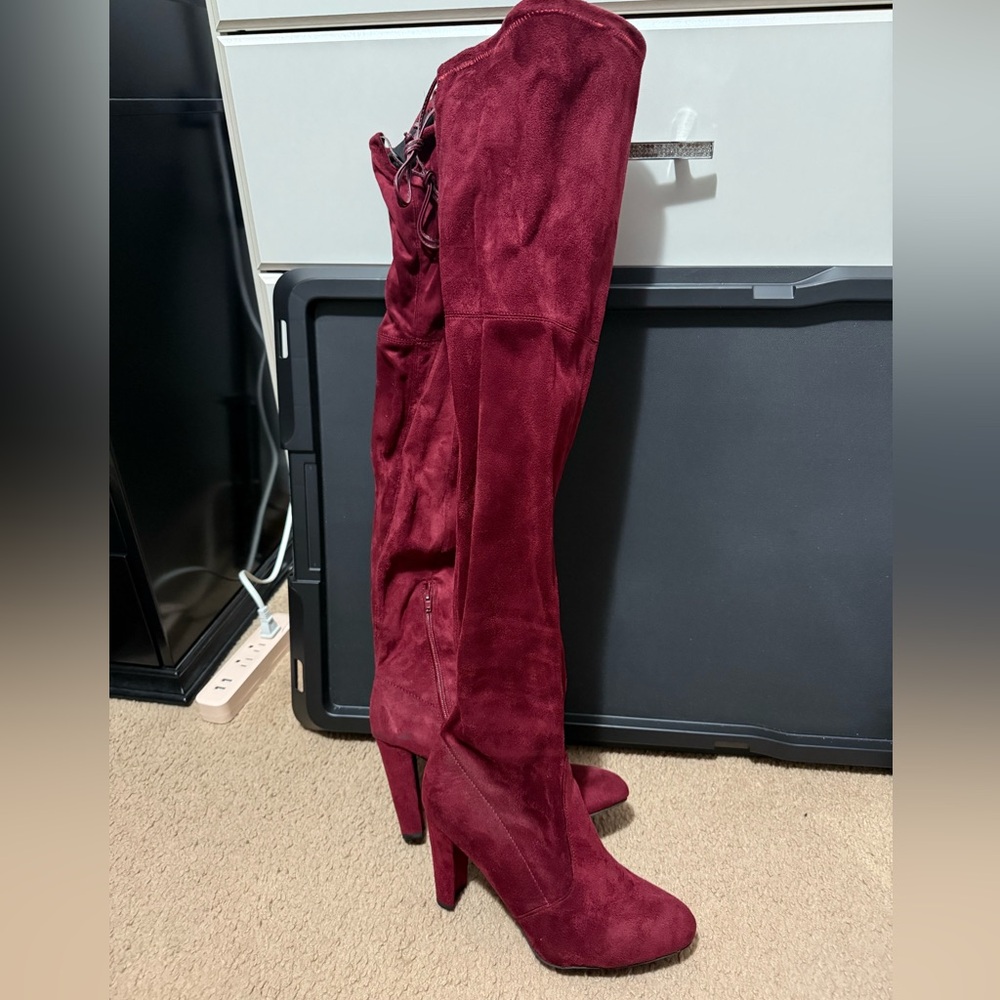 Elegant Burgundy Over-the-Knee Suede Boots